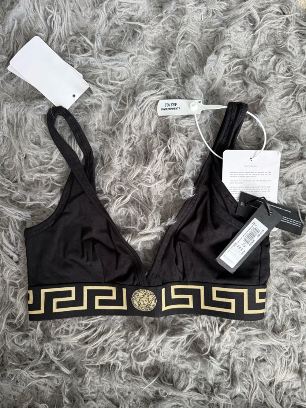 Versace Black & Gold Greek Key Logo Bralette